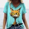 T-Shirts Women's Fashion T-Shirt Cat Print Casual Comfort Short Sleeve Crew Neck Pullover Clothing