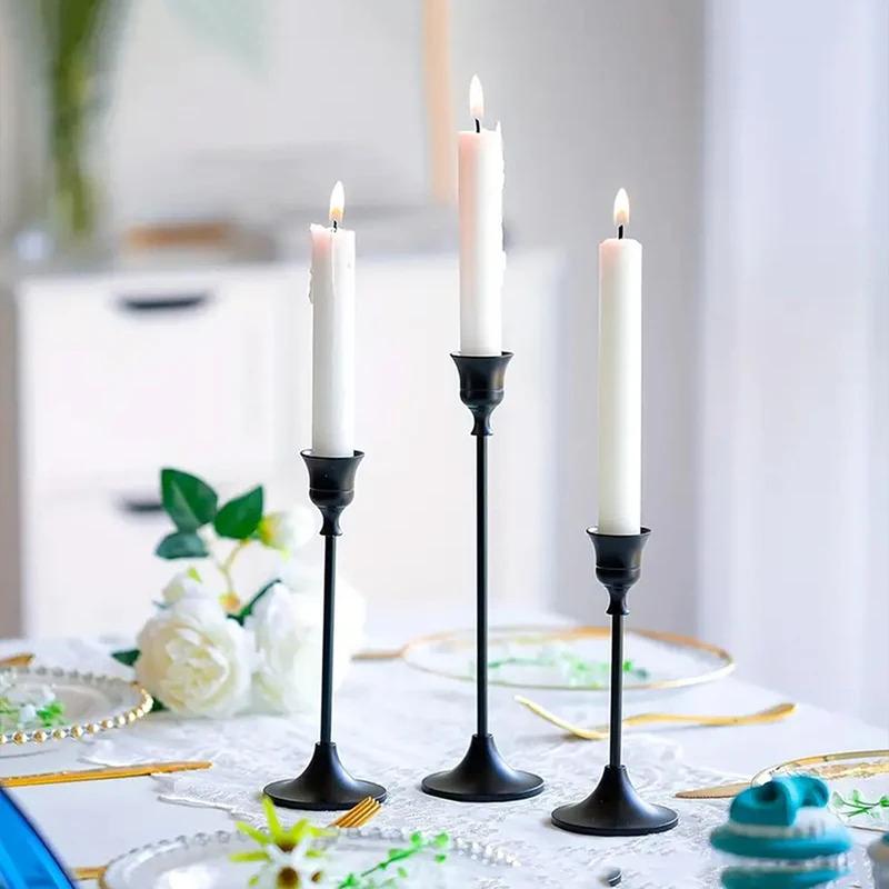 Set of 3 Vintage Elegant Metal and Aluminum Tabletop Candle Holders, Suitable for Wedding Anniversary, Home and Hotel Decoration