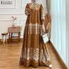 ZANZEA Dames Casual Ronde Hals Lange Mouwen Losse Print Jurk