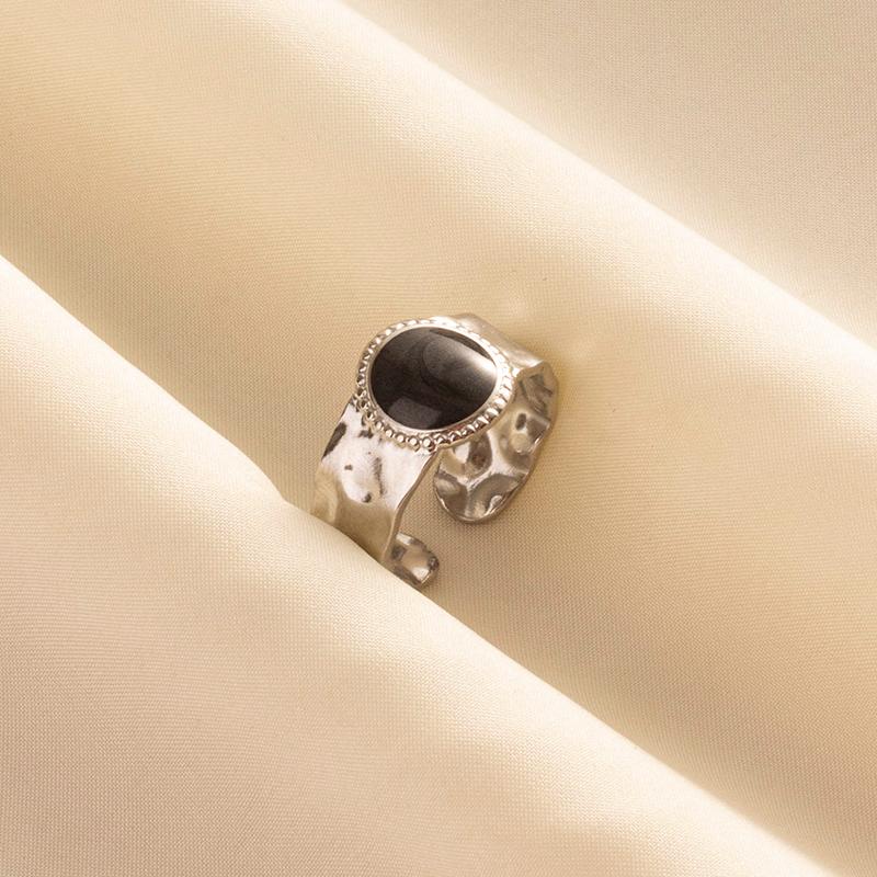 Punk Vintage Black Enamel Ring Stainless Steel Open Rings For Women Men Jewelry Fire Evil Eye Bague Acier Inoxydables Femme Gift
