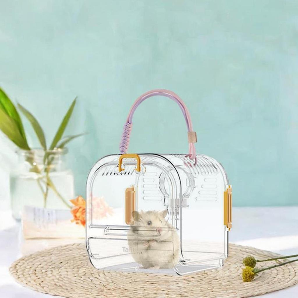 Hamster Travel Carrier Cage Small Animal Carrier Cage with Water Bottle Small Pet Outgoing Cage for Mice Squirrel Hedgehog