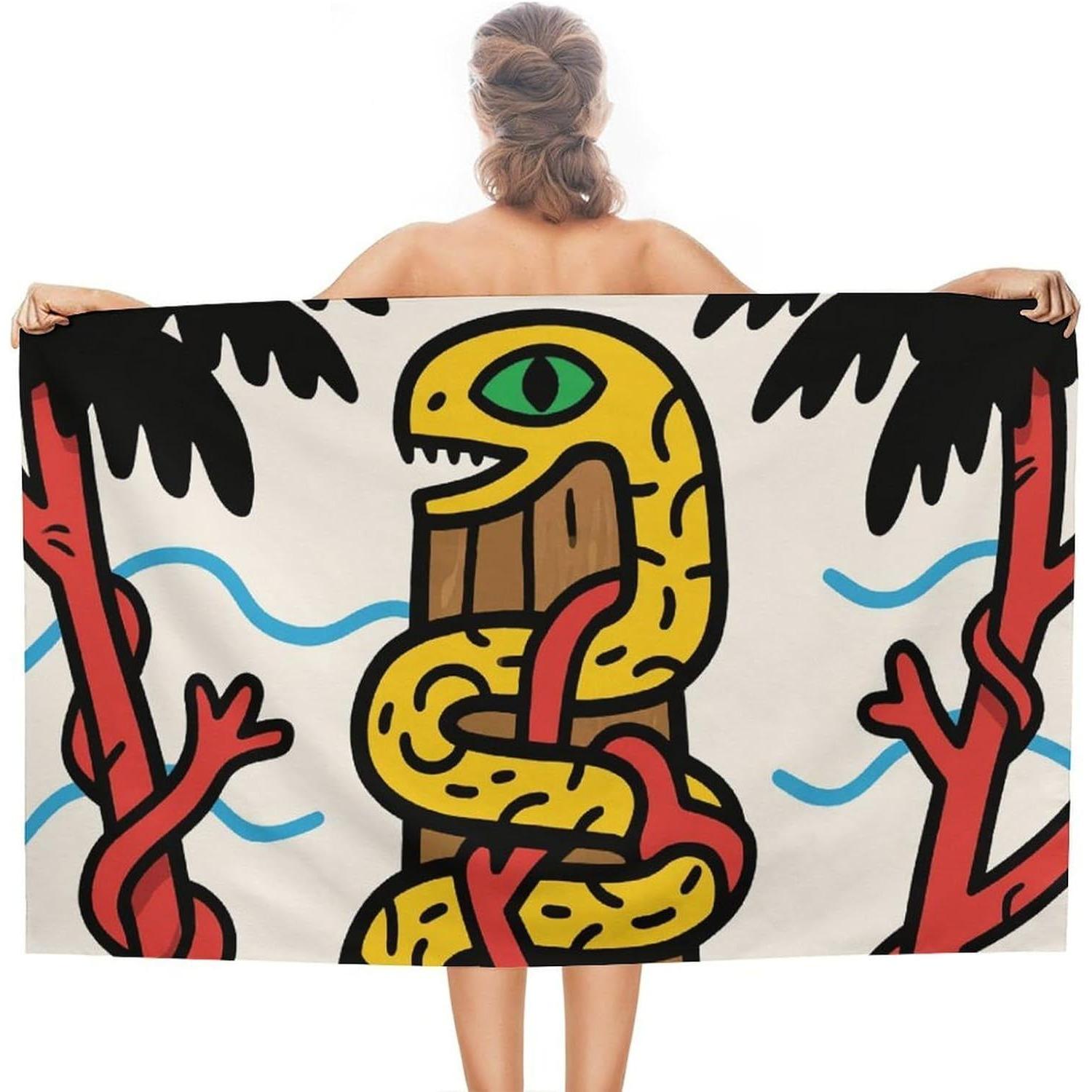 

Snake Totem Pole Beach Towel Oversized Absorbent Towels Quick Dry Pool Towel Lightweight BathroomTowels Sandproof Beach Blanket W40*H60(CM)