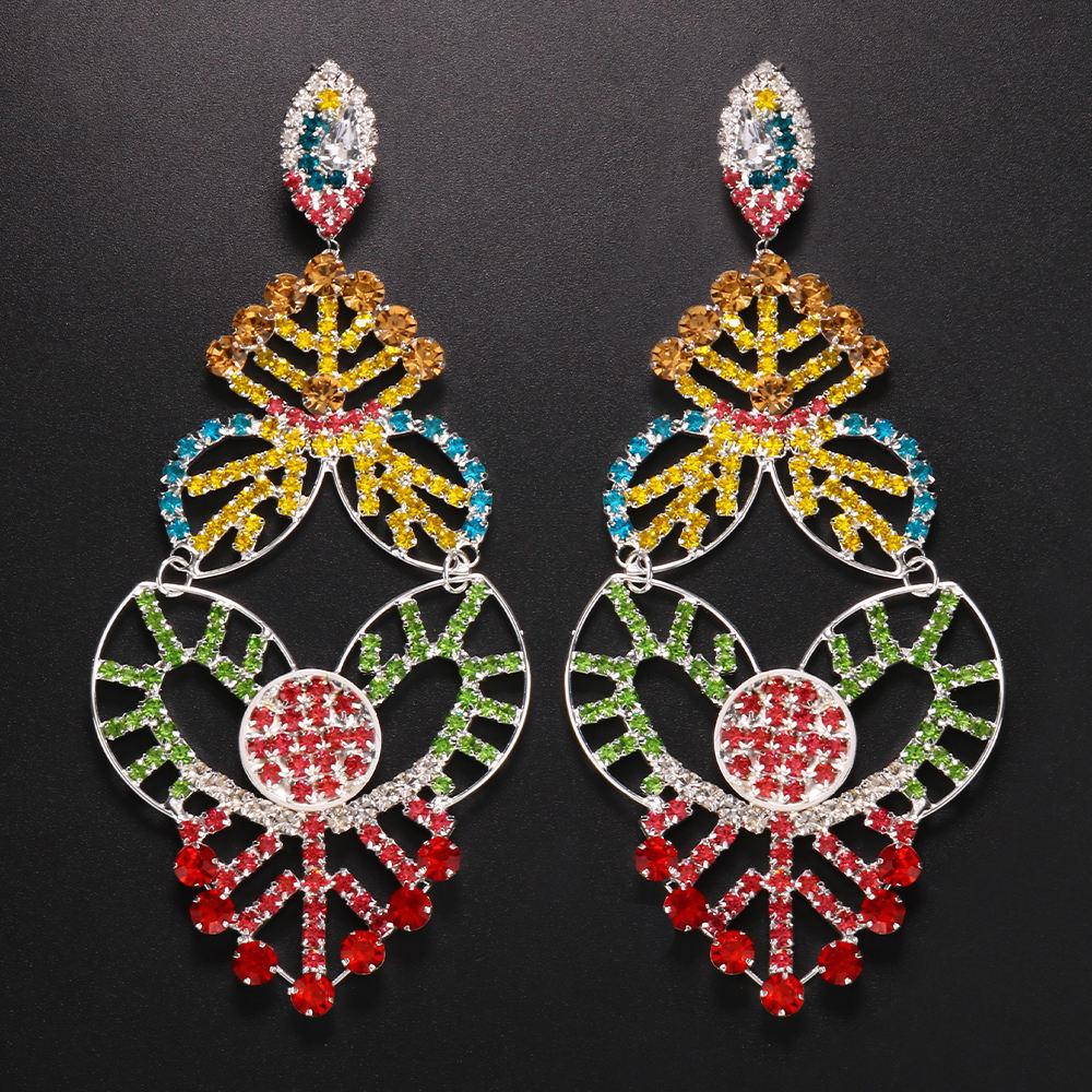 Stonefans Colorful Rhinestone Statement Earrings Fashion  Long Dangle Drop Earrings Drag Queen Jewelry Accessories серебряный