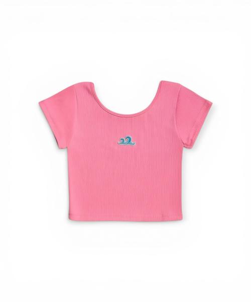 Bonseullipi Ocean Wave Rib Crop Tee (Pink)