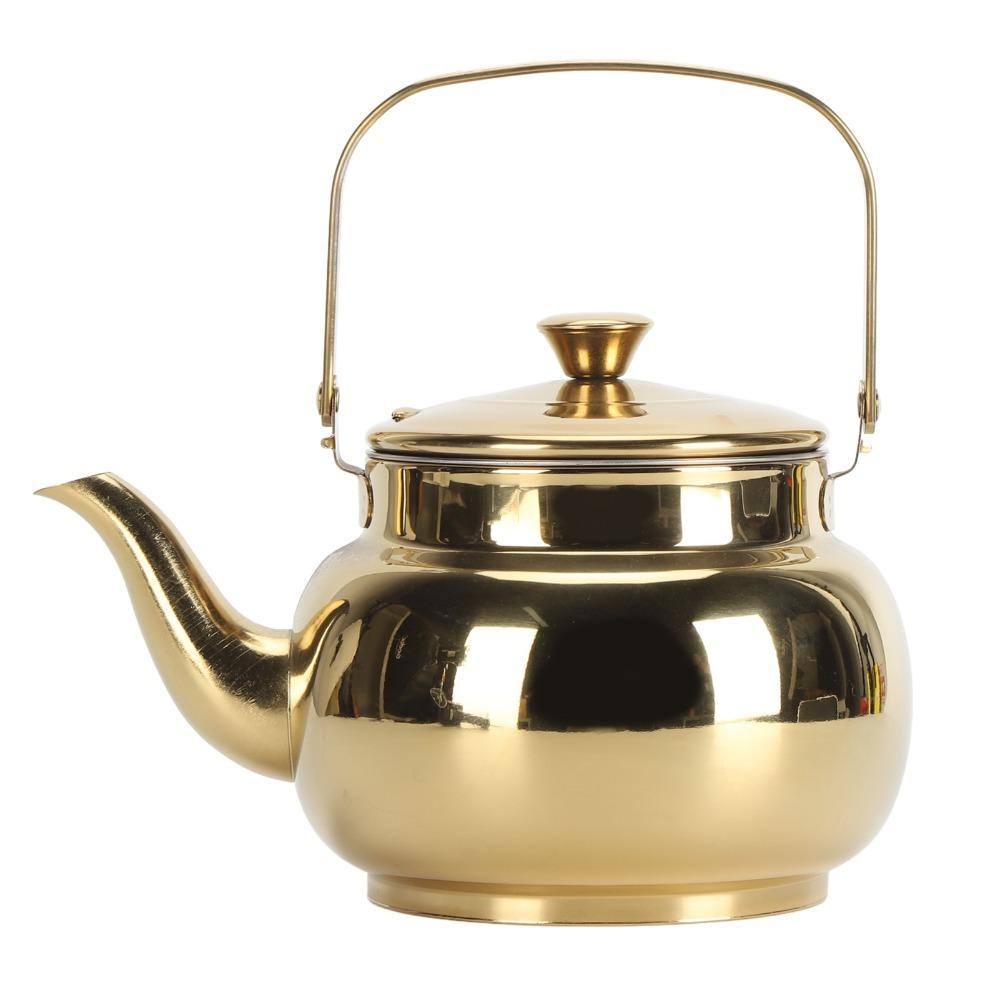 Stainless Steel Stovetop Tea Kettle Golden Glossy Finish Stovetop Kettle With Strainer Hammered Design Tea Pot Restaurant Use