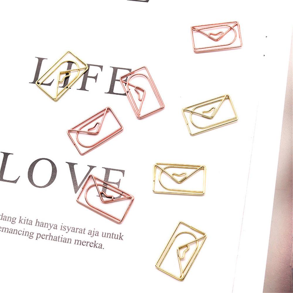 10pcs Gold Envelope Shape Paper Clip Kawaii Office Supply Paper Clip Bookmark Gift Stationery Clips For Book Decorative