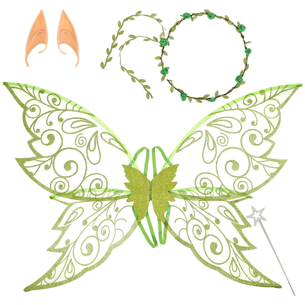 1 Satz Feenflügel Schmetterling Fee Elfenflügel Verkleiden Funkelnd Halloween Cosplay Party Requisiten Ohrrückendekoration Kostümflügel