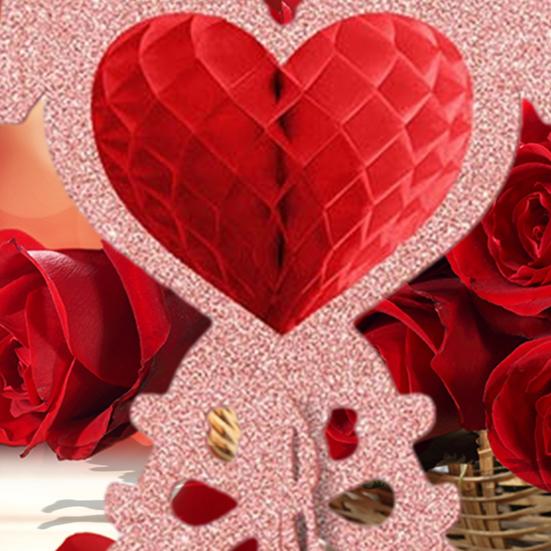 4 Stück Valentinstag Waben-Mittelstücke 3D Glitzer Amor Herzförmige Waben-Dekoration Romantisches Tischschild für Hochzeiten Valentinstag