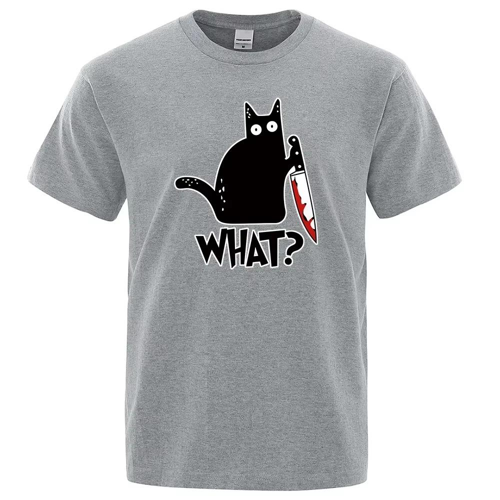 WHAT? Knife Cat Print Men's Women T-Shirt Anime Graphics Harajuku Oversized TShirts Casual Loose Casual Male Tees Tops Clothing