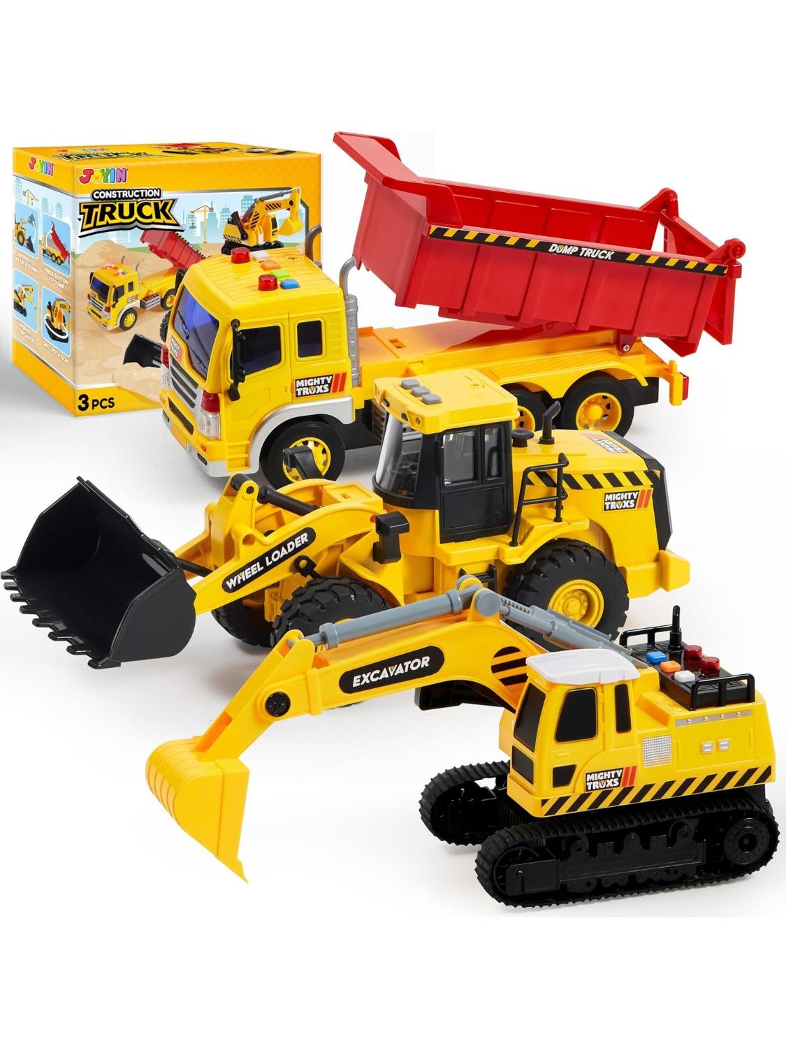 

JOYFY 3 Pack Construction Toy Excavator Dump Truck and Loader Moveable Claw Lifting Truck Toy for Kid Christmas Birthday Gift
