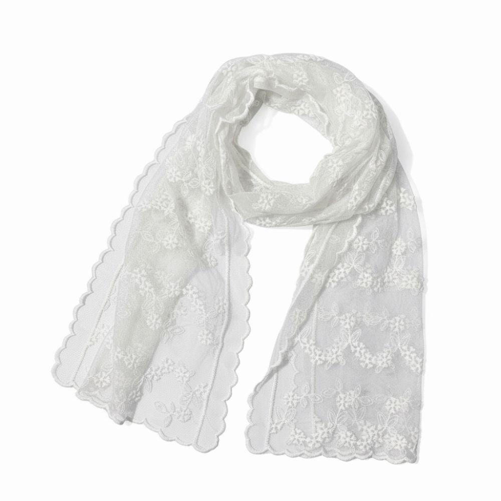 Elegant Embroidered Flower Lace Scarf Lightweight Breathable Mesh Female Headscarf Long Silk Scarf Spring