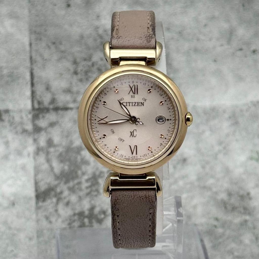 Used Operating CITIZEN xC Citizen Cross Sea Radio Solar Titanium Pink Beige Roman Watch Eco-Drive Watch
