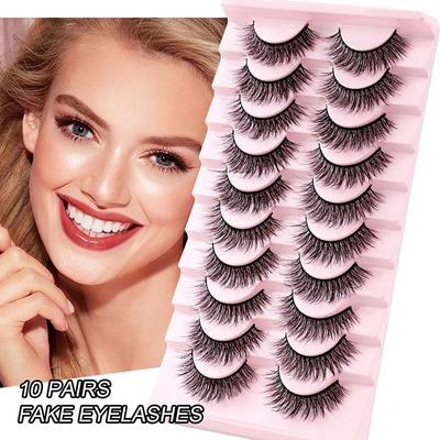 10 Paar falsche Wimpern mit frittiertem Haar, mehrschichtig, dick, Kreuzimitation, Nerzhaar-Wimpern