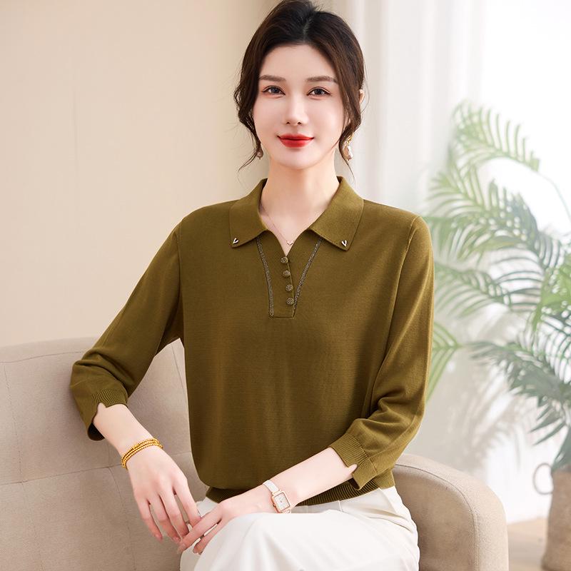 

Stylish Ice Silk Blouse: Spring Seven-Point Sleeve Top for Mature Women XL (Recommended 100-110 jin)