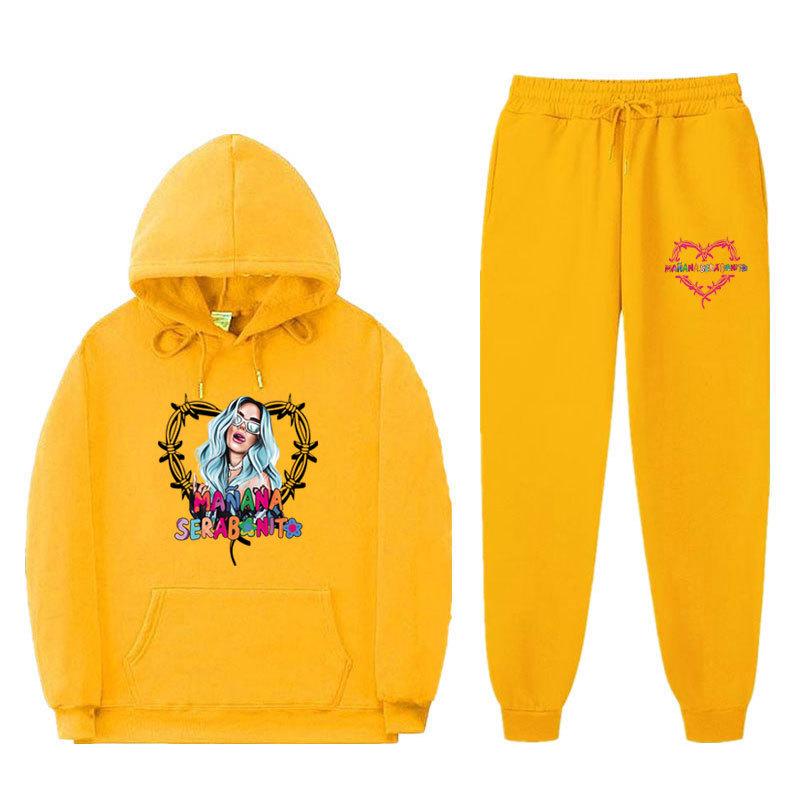 New 2023 Men's Printed Hoodie Set with Threaded Bottom Hem for Men's and Women's Casual Sports Set