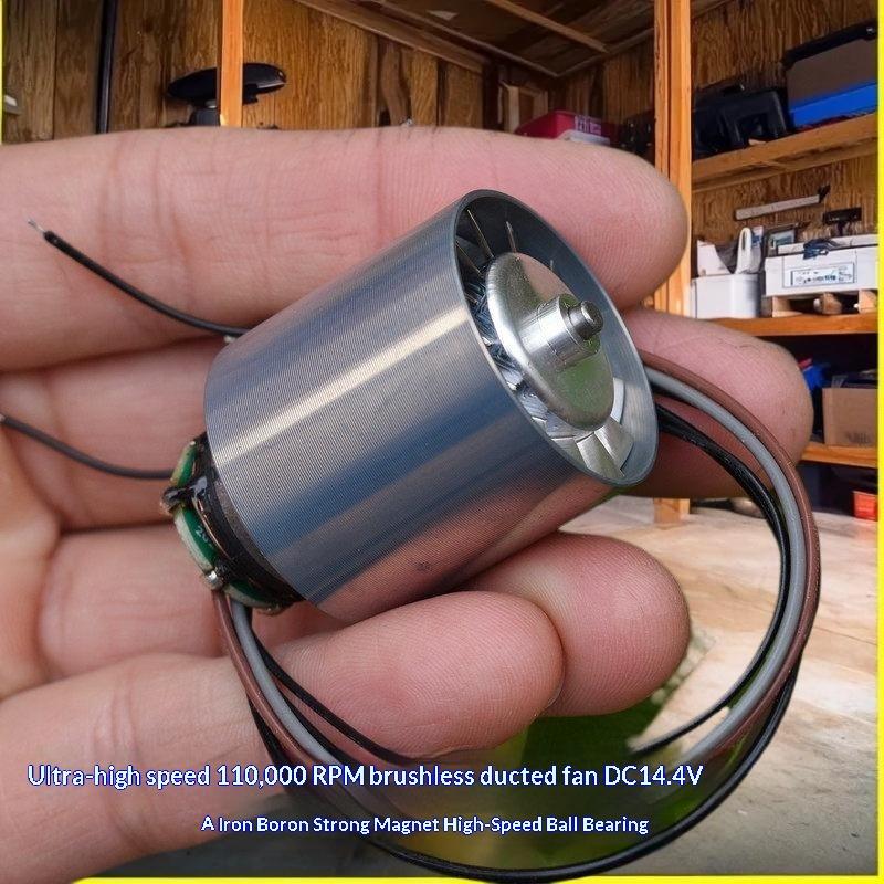 DIY Hair Dryer Mini 29mm BLDC 3-phase Brushless Motor, 110000RPM High-Speed Alloy Impeller Turbo Ducted Fan DC11.1-14.4V