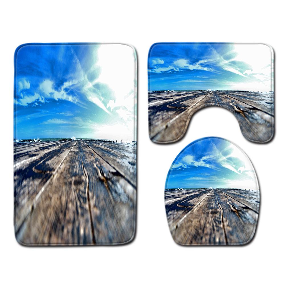 Beach View Bathroom Floor Mat Three-Piece Toilet Carpet Toilet Mat Set Door Mat Bathroom Non-Slip Mat