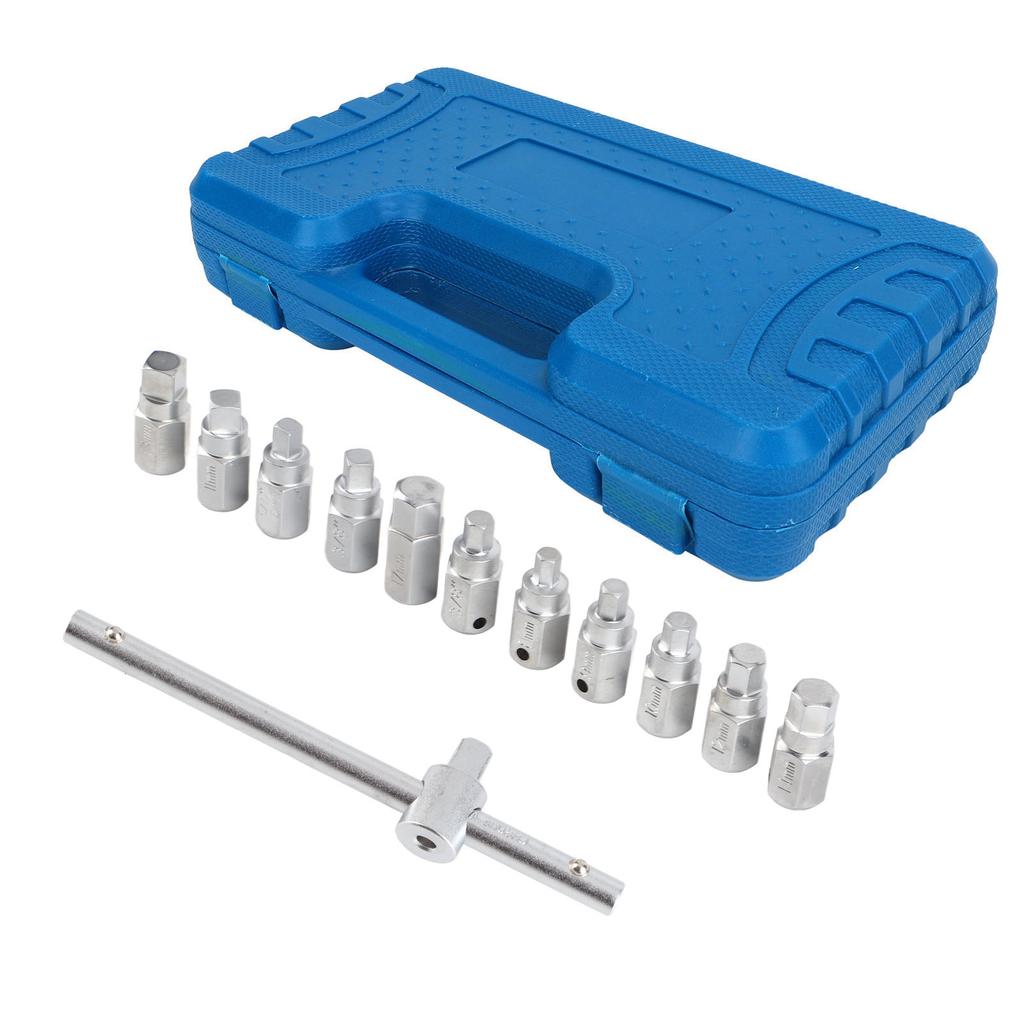 12 Pcs Drain Plug Key Socket Set Axle Oil Sump Spanner Wrench Steel Car Repair Tools for Engine Gear Box