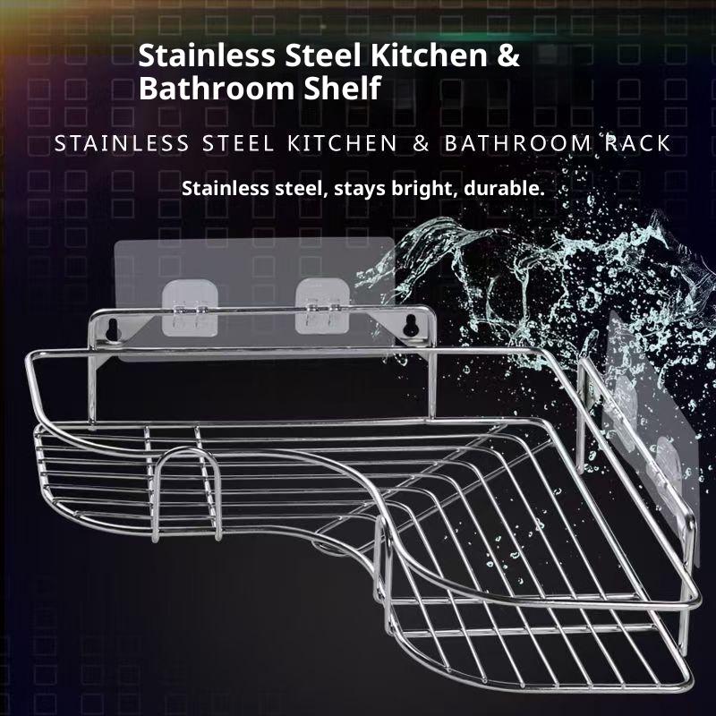 No Drilling Stainless Steel Triangle Double Layer Shelf for Bathroom Balcony Kitchen Corner Storage Space Saving Durable Design