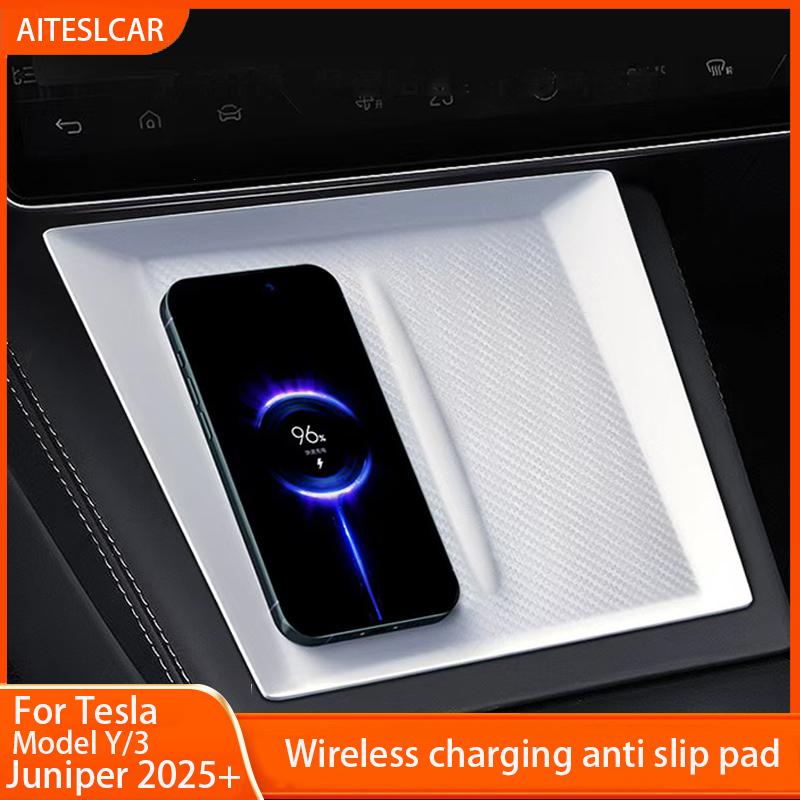 For Tesla Model Y/3 Highland Wireless Charging Silicone Pad Model3 Center Control Storage Box Armrest Box Bottom Non-slip Mat