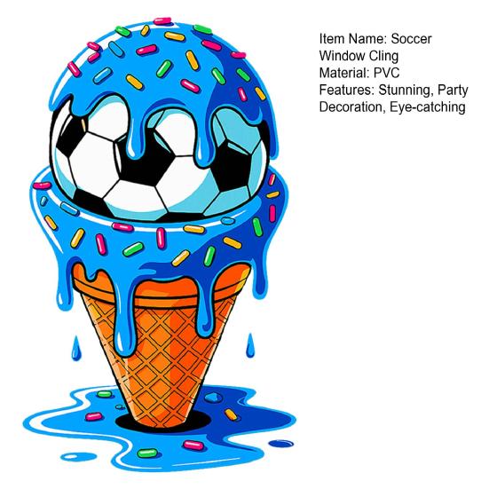 Soccer Ball Window Clings Ice Cream Ball PVC Decals Removable Static Glass Sticker for Bedroom Living Room Office Sports Bar Decor