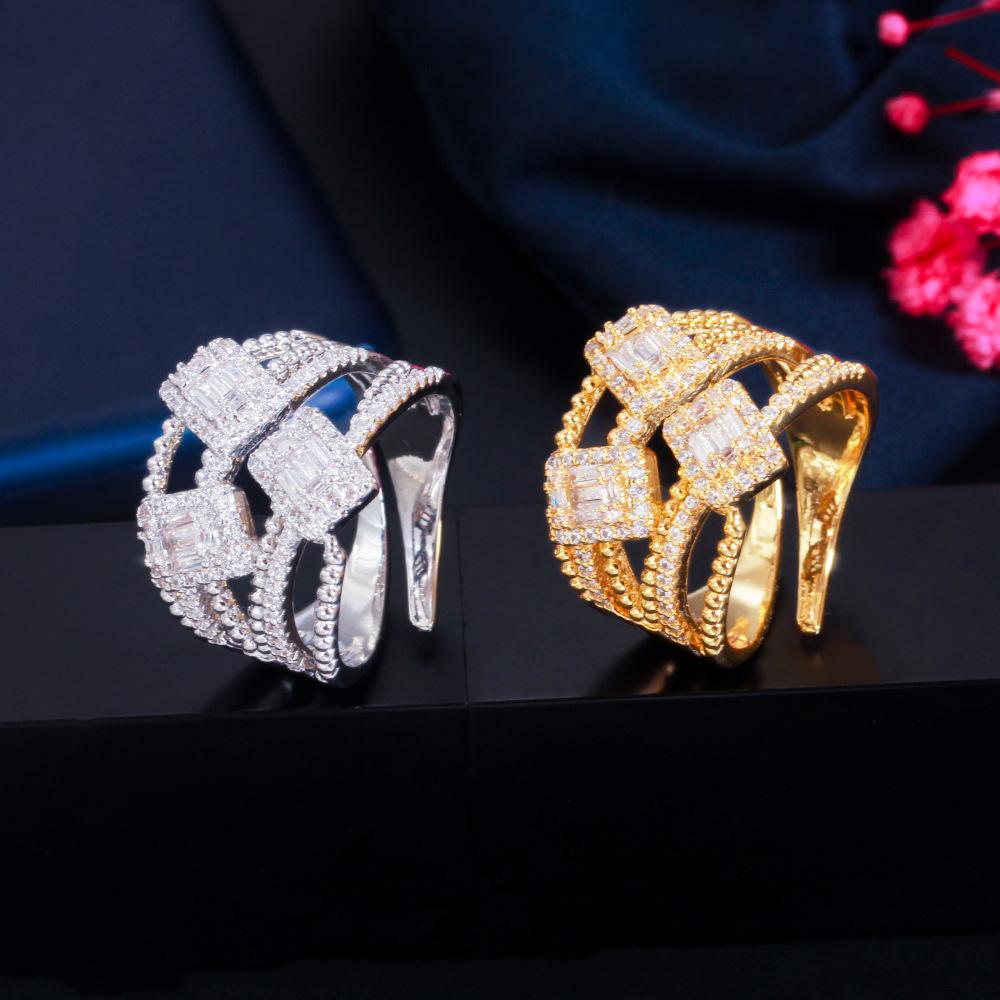 Atmospheric Personality Diamond-Set Open Ring, Micro-Inlaid Aaa Zircon Hollow Ring Hand Jewelry