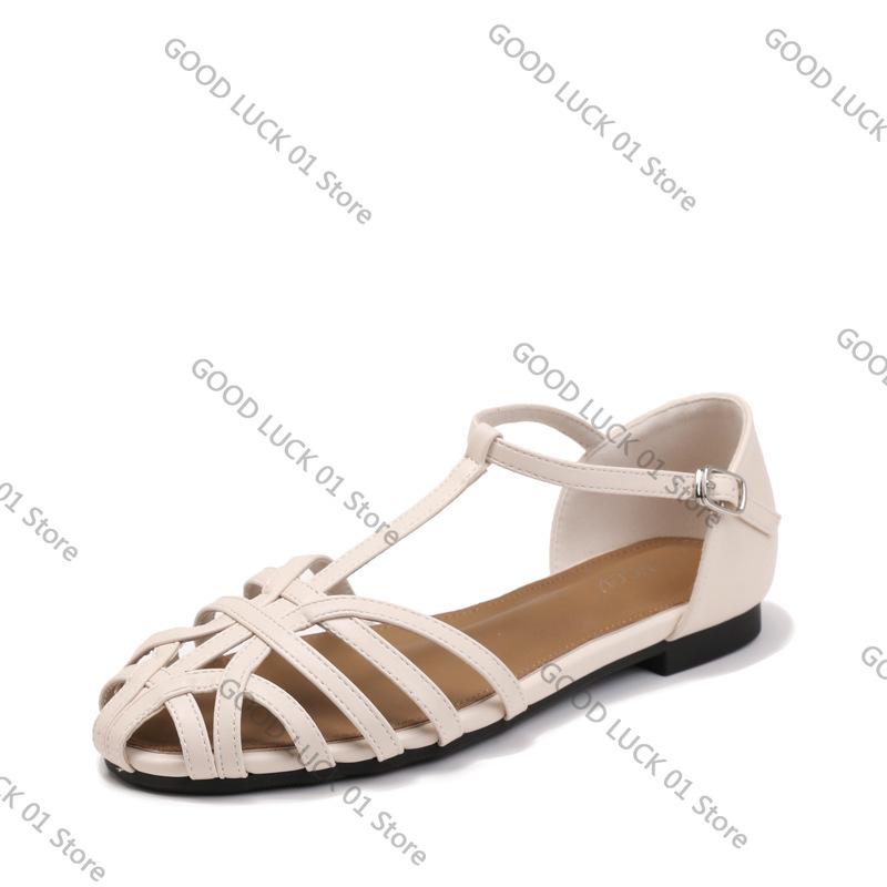 Fashion Braided Hollow Low-heeled Closed-toe Sandals for Women for Summer Outdoor Wear 2025 New Breathable Fashion Holiday Roman Shoes