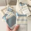 Spring And Autumn Cream Baby Blue Stripe Small Fresh Heel Love Cloth Label Double Needle Mid-Tube Socks Pile Socks For Women