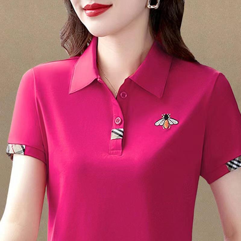 Nové letní tričko s klopou a krátkým rukávem ve velkých velikostech pro ženy středního věku, sportovní top, základní tričko pro ženy