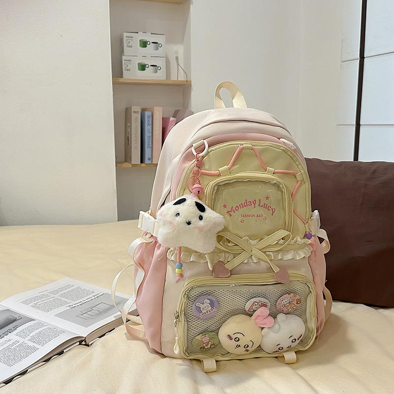 

Контрастный рюкзак в балетном стиле с высокой стоимостью, плиссированным кружевом, милый, для старшеклассницы, большой вместимости