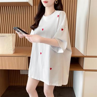 Sommerliebe Stickerei T-Shirt für Damen reines Baumwoll-T-Shirt Kleidung Harajuku Oversized T-Shirts Y2k Oberteile Hip Hop Streetwear
