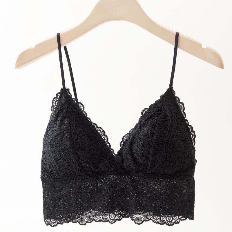 

Европейский и американский сексуальный кружевной бюстгальтер треугольной формы без косточек с подушечками Medium чёрный