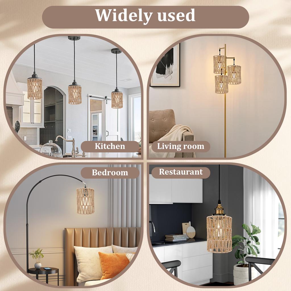 3Pcs Handwoven Lamp Shade Vintage Hanging Lampshade Small Decorative Pendant Light Shade for Living Room Bedroom Home Decoration