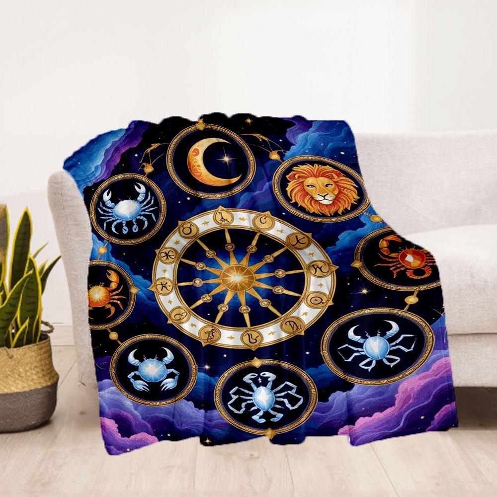 "Horoscope Zodiac Signs Wall Art Print"Blanket Flannel Throw Blanket for Sofa, Bed, Travel, Camping, Office