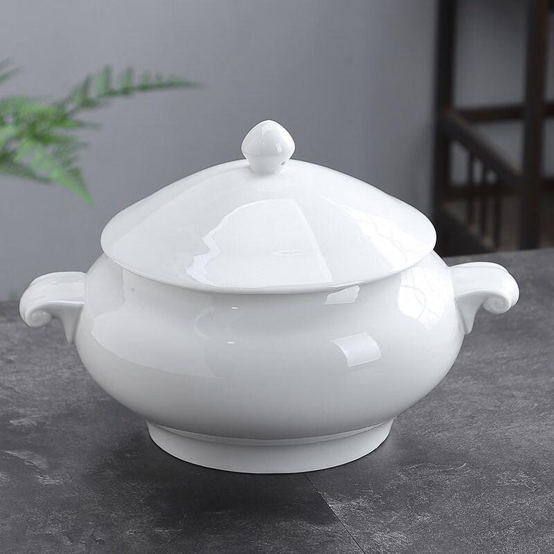 Jingbaodi Ceramic Double-Handle Soup Pot with Candle Warmer