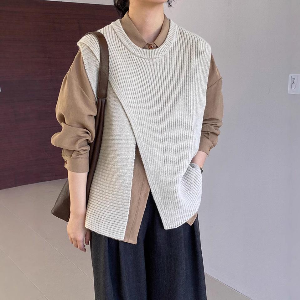 

Women s Irregular Knitted Vest Autumn/Winter Loose Unique Design Sweater Tank Top S бежевий