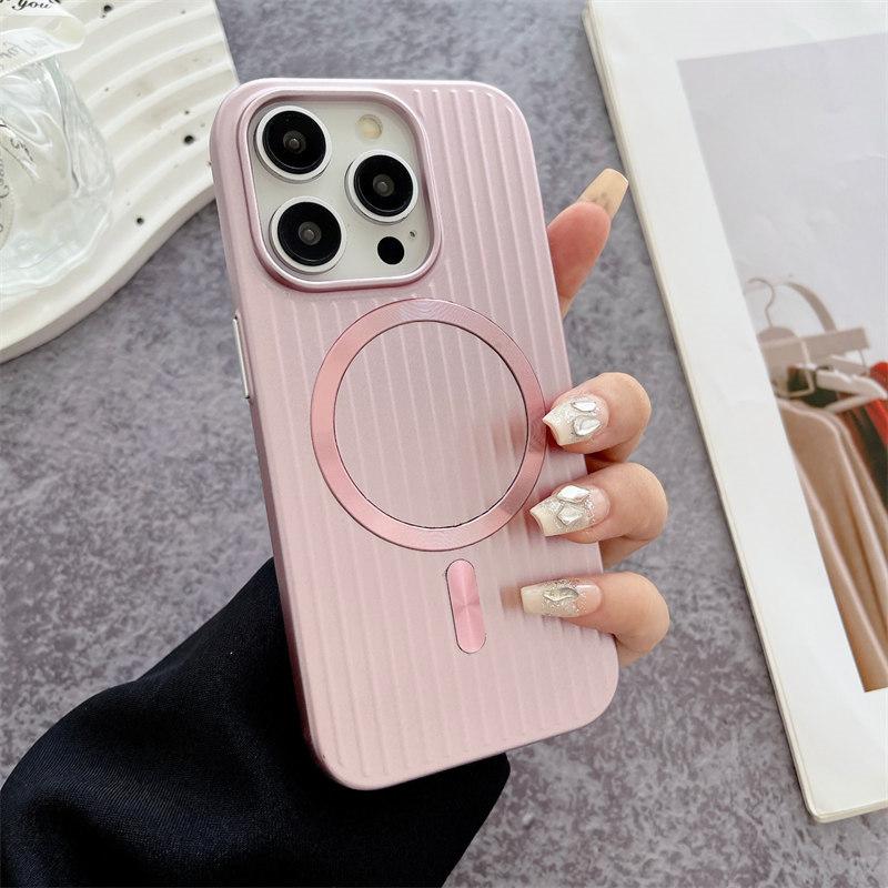Luxury Corrugated Pattern Matte Magnetic Case For iPhone 16 15 14 13 Pro Max Plus For Magsafe Wireless Charge Hard PC Cover