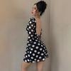 Women's Spring/summer Sexy Polka Dot Backless Mesh Mini Dress with Flared Sleeves