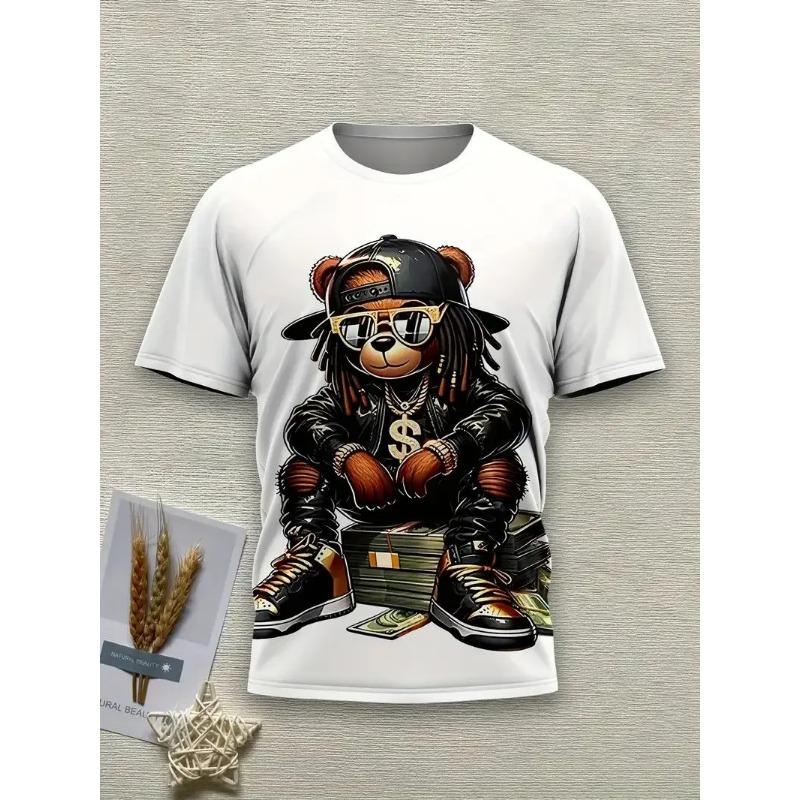Men's casual 3D printed personalized cartoon animal quick drying top summer men's fashionable breathable round neck T-shirt