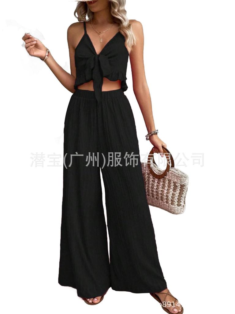 1116 new spot European and American women's two-piece set, suspender, chest wrap, strap top, extended pants set