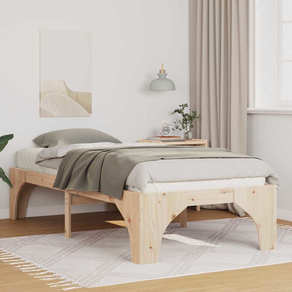 Brown Bed Frame 75 x 190 cm Solid Pine Wood