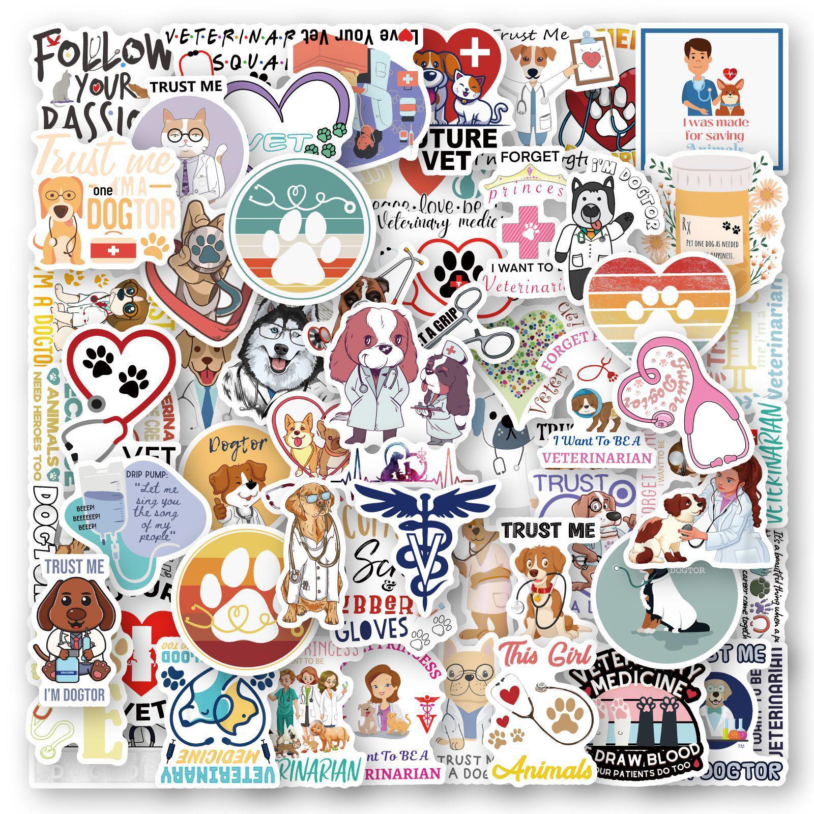 60-Piece Waterproof Animal Veterinarian Graffiti Stickers for Suitcases & Notebooks