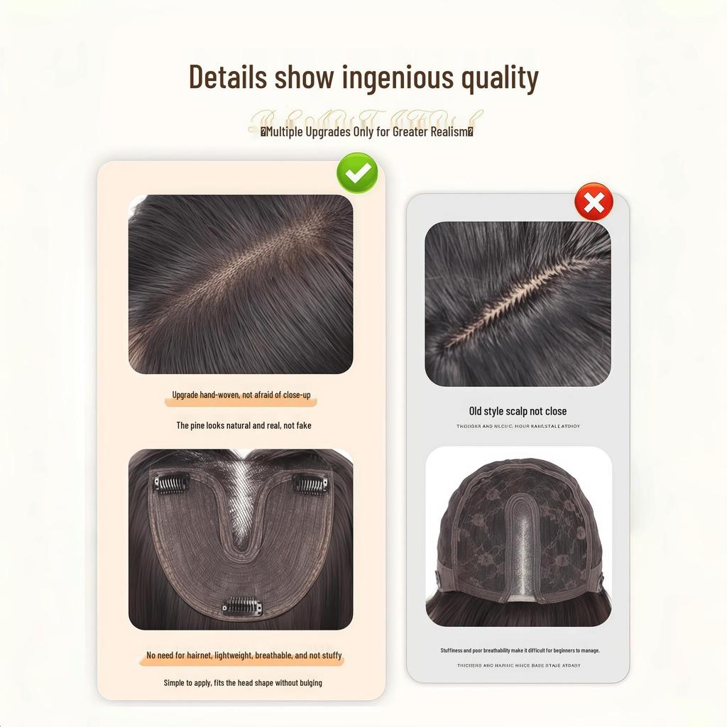 Natural Black Long Straight Hand-Woven Lace Wig Cap - Realistic Invisible Hairpiece for Daily Wear