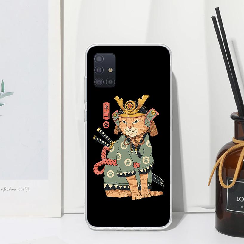 Ramen Sushi Samurai Tattoo Cat Phone Case For Samsung Galaxy A52 A42 A32 A22 A12 A02S A72 A51 A50S A41 A31 A21S A71 A40 A30S A20
