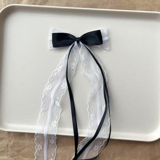 2Pcs Hairpin Embroidery Lace Pattern Ribbon Bow Hair Clip Color Matching Non-Damaging Rounded Hair Pin Hairstyle Accessory