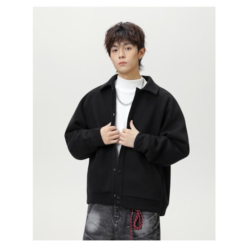 Mens Loose Turn Down Collar Raglan Sleeve Casual Short Jacket Outerwear