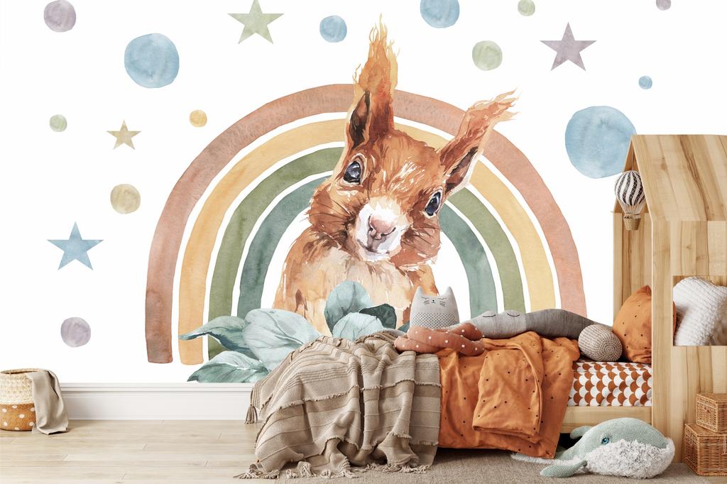 Children's photo wallpaper squirrel rainbows stars boho style M075 200x135