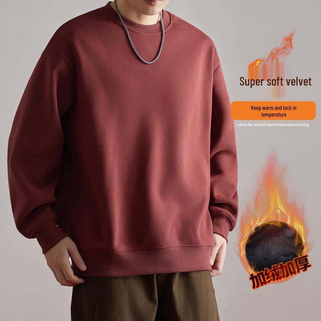 Men's American Style Heavyweight Crewneck Sweatshirt - New Autumn Arrival, Trendy, Loose, Solid Color, Versatile Casual Base Layer.