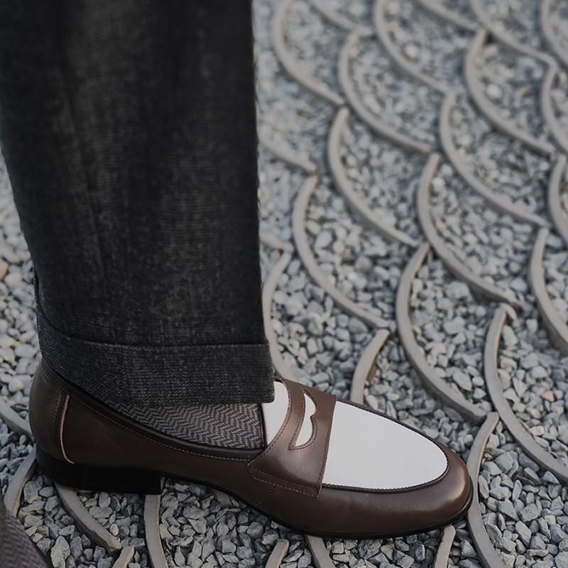 Mens Slip-On Loafer Shoes With Thick Sole Heightening Comfortable Breathable Casual Derby Style