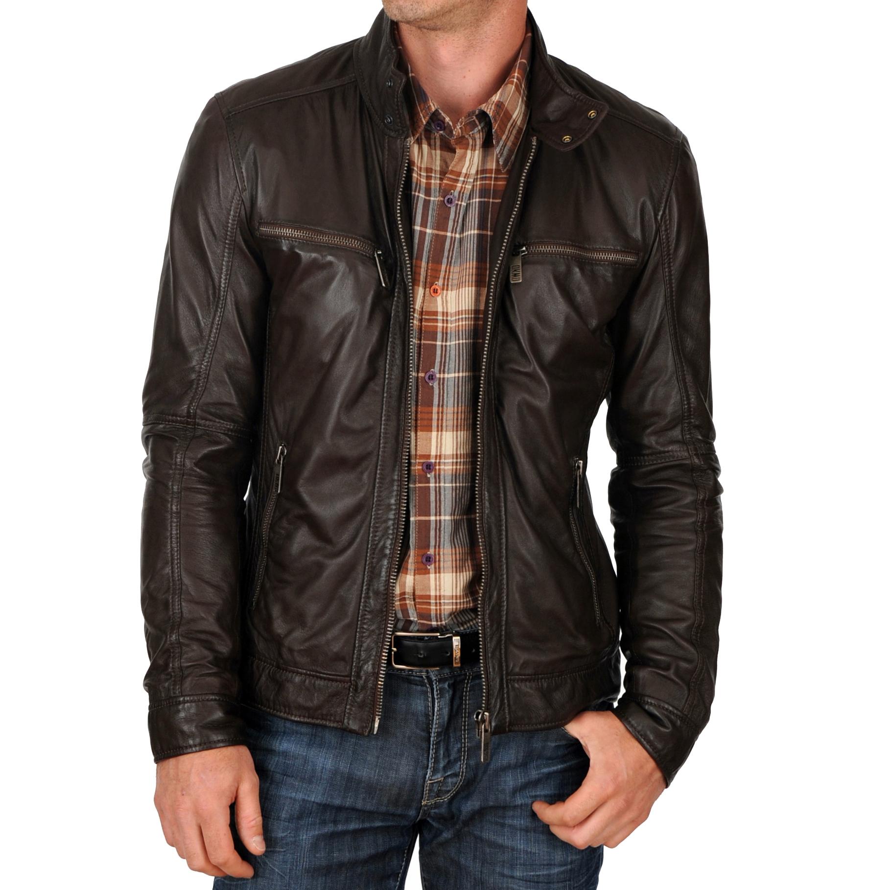 

SkinOutfit Men s Genuine Lambskin Brown Leather Jacket Stylish Motorcycle Bomber Biker Outerwear MJ 34 XXL коричневий